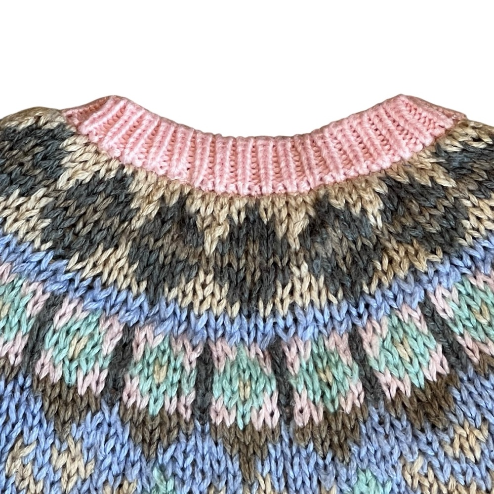 Le Pull-Over 80s Vintage Women’s Sz S Pink Fair Isle Sweater Pullover Crewneck - Picture 8 of 12